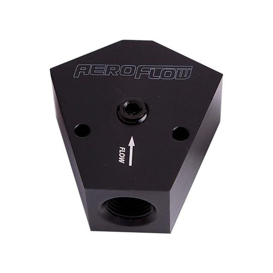 Aeroflow AF451-08BLK Fuel Block 3/8 - 3/8 In - Out Black 1/8" Npt Port