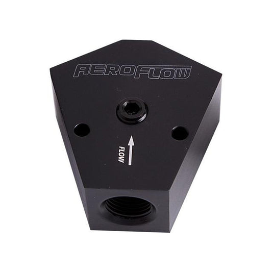 Aeroflow AF451-12BLK Fuel Block 3/4"- 3/4" In - Outblack 1/8" Npt Port & Mount