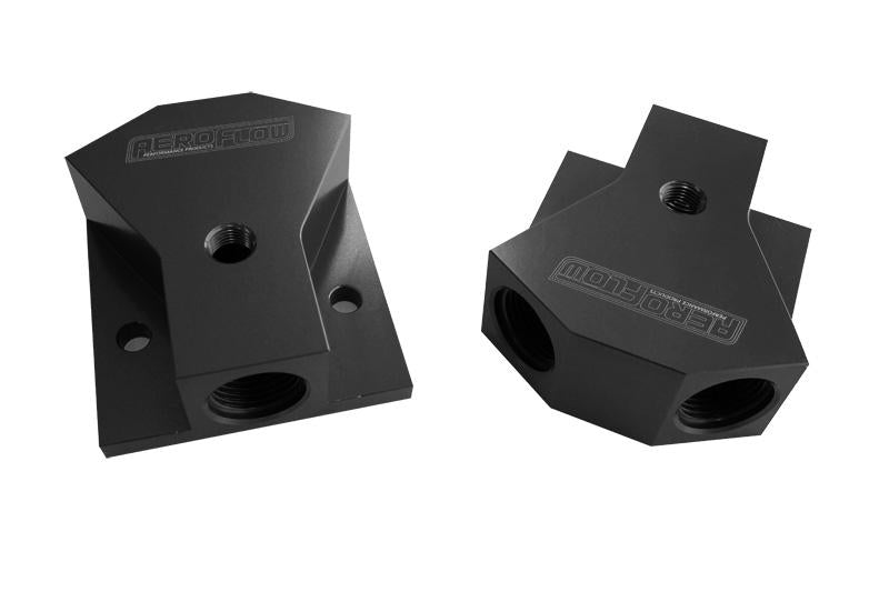 Aeroflow AF453-08BLK Billet Y-Block 3X -8 ORB Ports Black With Mounting Pad