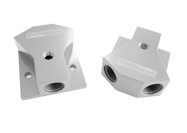 Aeroflow AF453-08S Billet Y-Block 3X -8 ORB Ports Silver With Mounting Pad