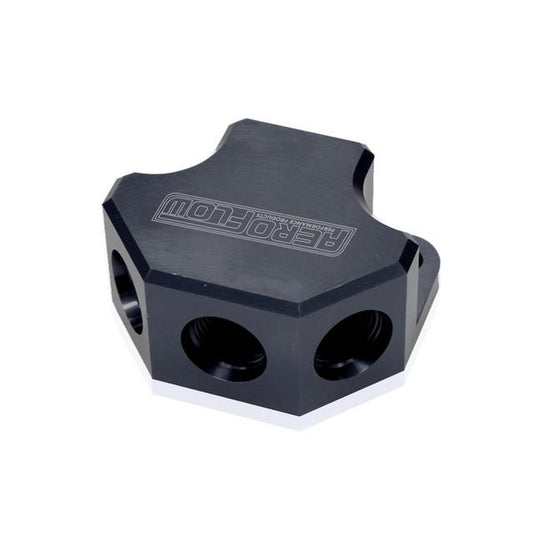 Aeroflow AF454-10-08BLK Y Block 4 Port Distribution Black 3X -8ORB 1X -10ORB Inlet