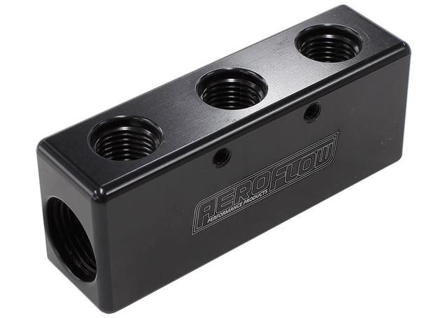 Aeroflow AF456-08-06BLK 3X -6ORB 2X -8ORB Distribution Block Black Compact Style