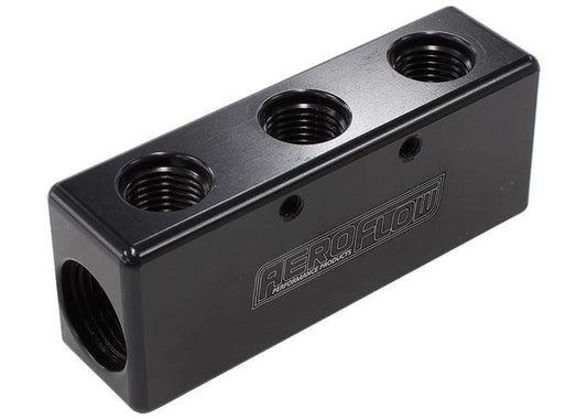 Aeroflow AF456-08-06BLK 3X -6ORB 2X -8ORB Distribution Block Black Compact Style
