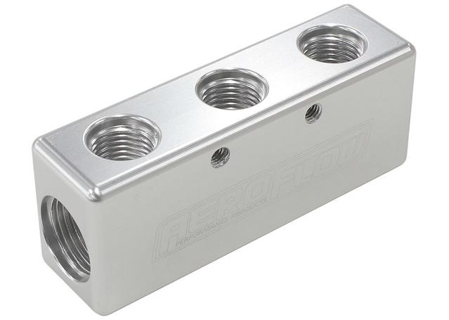Aeroflow AF456-08-06S 3X -6ORB 2X -8ORB Distribution Block Silver Compact Style