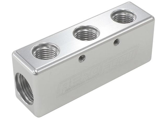 Aeroflow AF456-08-06S 3X -6ORB 2X -8ORB Distribution Block Silver Compact Style