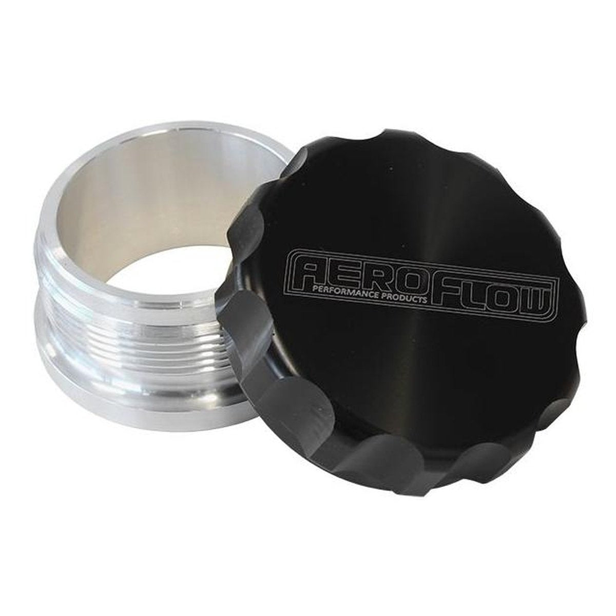 Aeroflow AF460-24BLK 1.5" Alum Weld Bung And Cap Raw Weld On / Black Cap