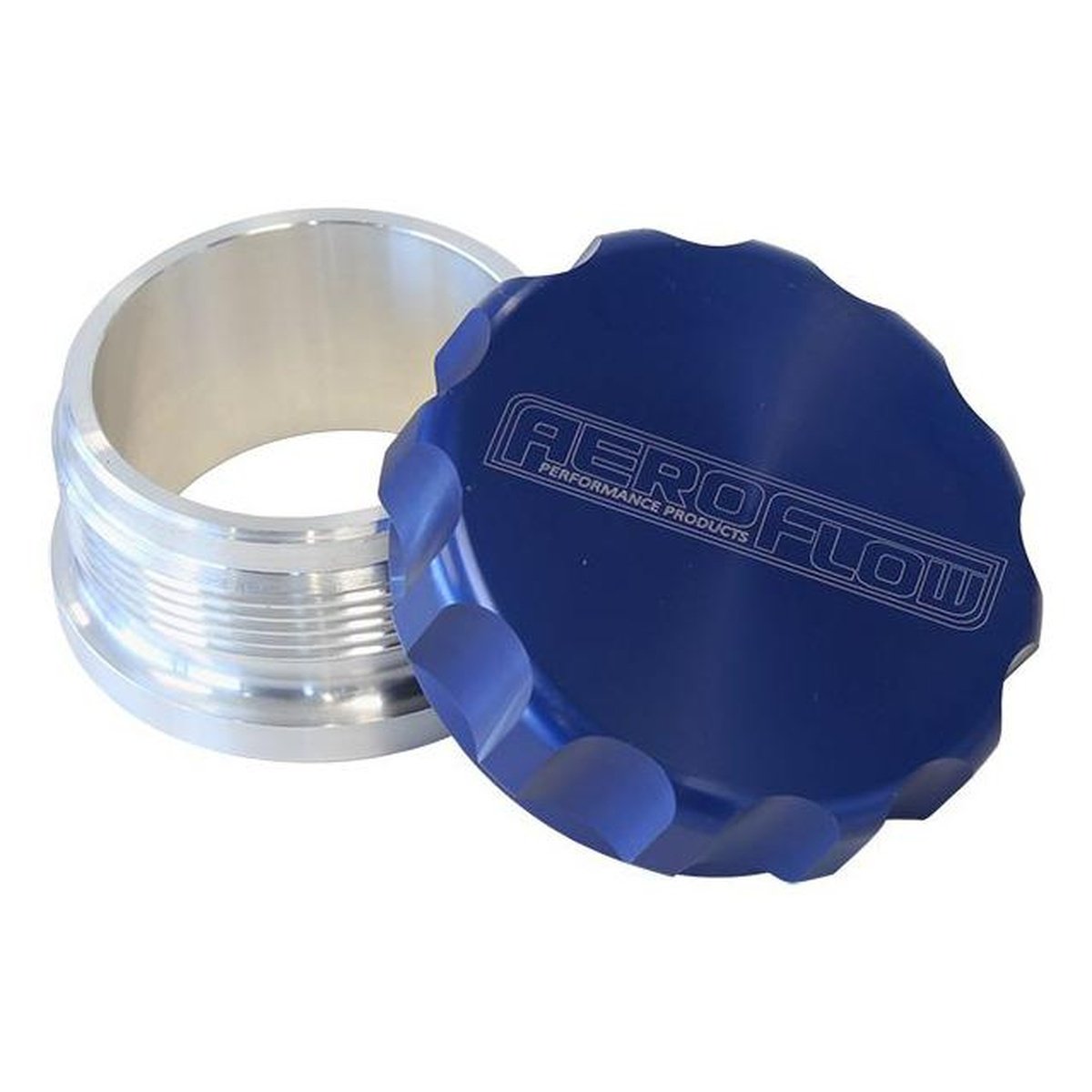 Aeroflow AF460-32BL 2" Alum Weld Bung And Cap Raw Weld On / Blue Cap