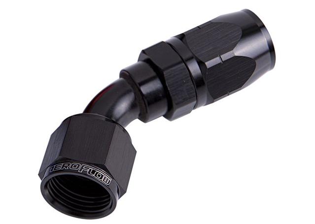 Aeroflow AF502-10BLK Alloy 45 Deg Hose End -10AN Black Cutter Style Full Swivel AF502-10BLK