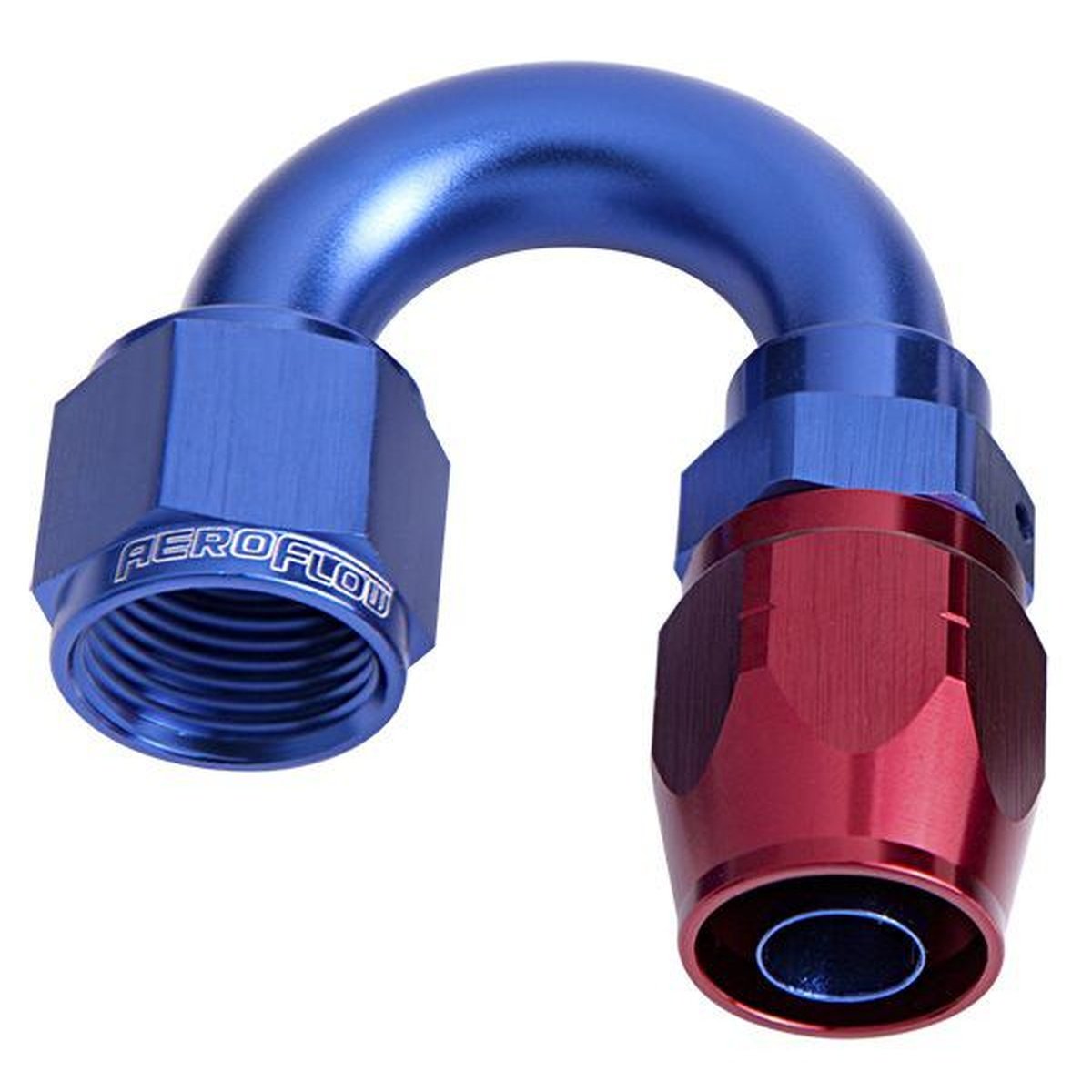Aeroflow AF506-08 Alloy 180 Deg Hose End -8AN Blue Cutter Style Full Swivel AF506-08