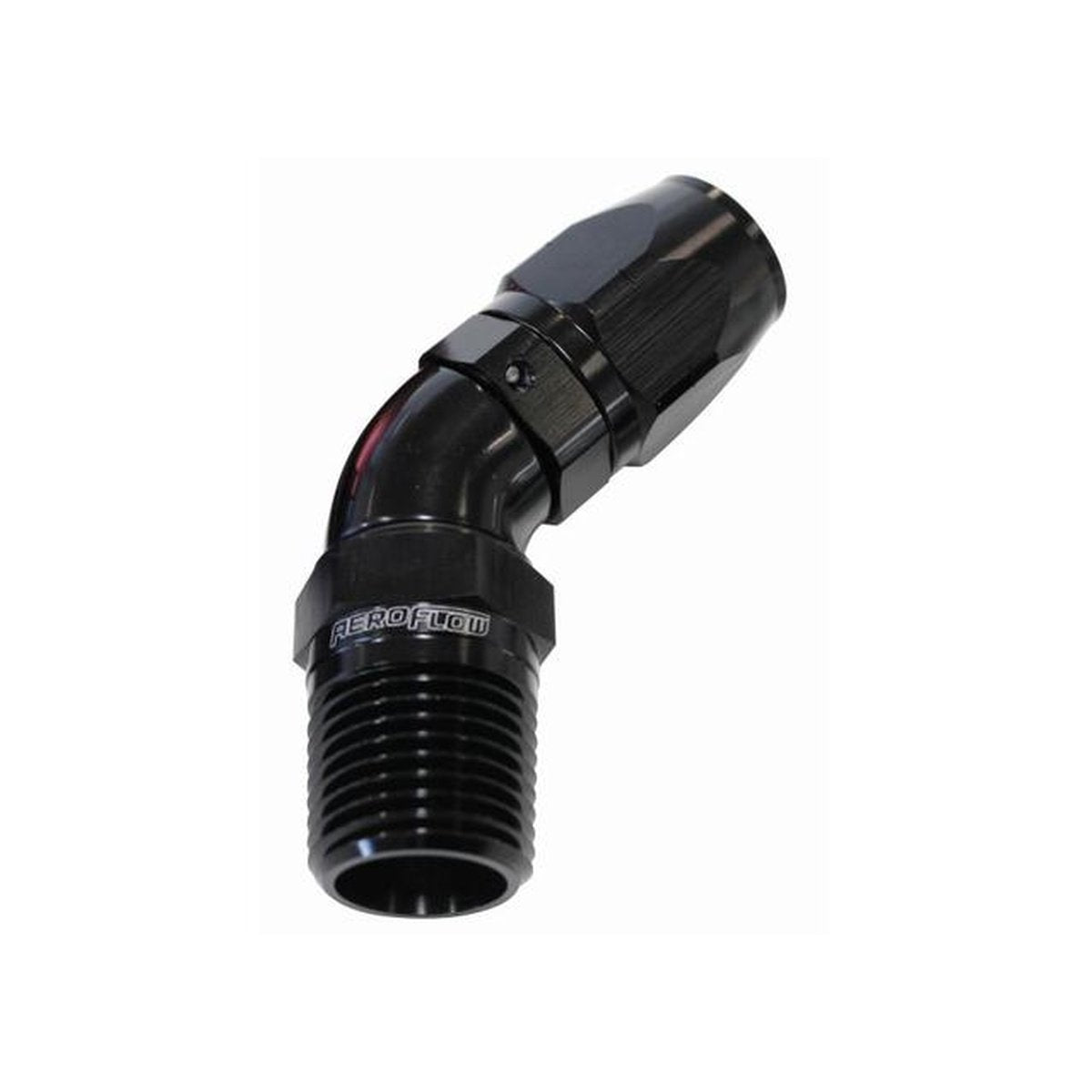 Aeroflow AF528-06-06BLK Male 3/8 NPT 45 Deg To -6AN Hose Black Full Flow Billet 1 Piece AF528-06-06BLK