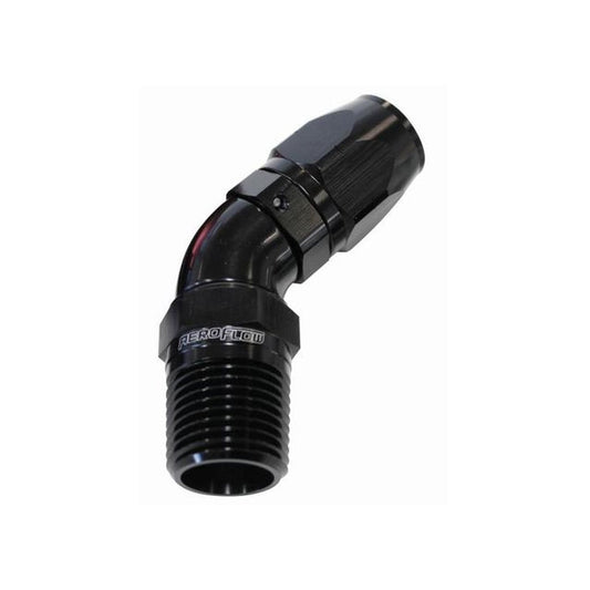 Aeroflow AF528-06-04BLK Male 1/4 NPT 45 Deg To -6AN Hose Black Full Flow Billet 1 Piece