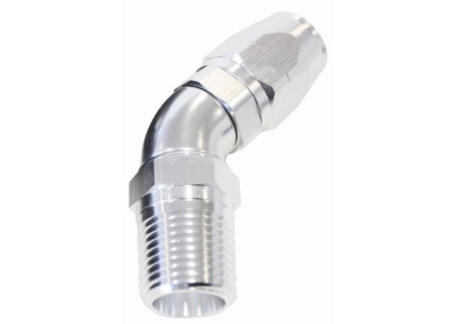 Aeroflow AF528-10-08S Male 1/2 NPT 45 Deg To -10AN Hose Silver Full Flow Billet 1Piece
