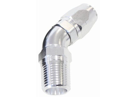 Aeroflow AF528-10-08S Male 1/2 NPT 45 Deg To -10AN Hose Silver Full Flow Billet 1Piece