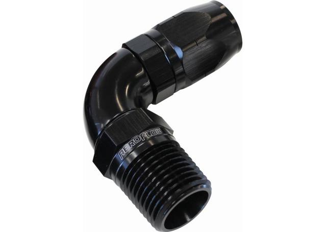 Aeroflow AF529-06-02BLK Male 1/8 NPT 90 Deg To -6AN Hose Black Full Flow Billet 1 Piece