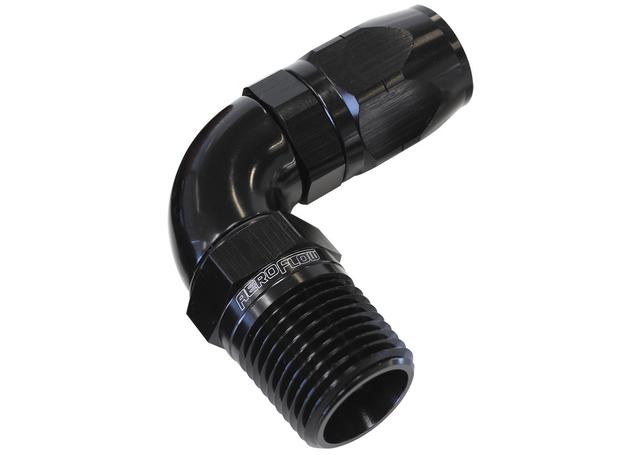 Aeroflow AF529-12-08BLK Male 1/2 NPT 90 Deg To -12AN Hose Black Full Flow Billet 1 Piece