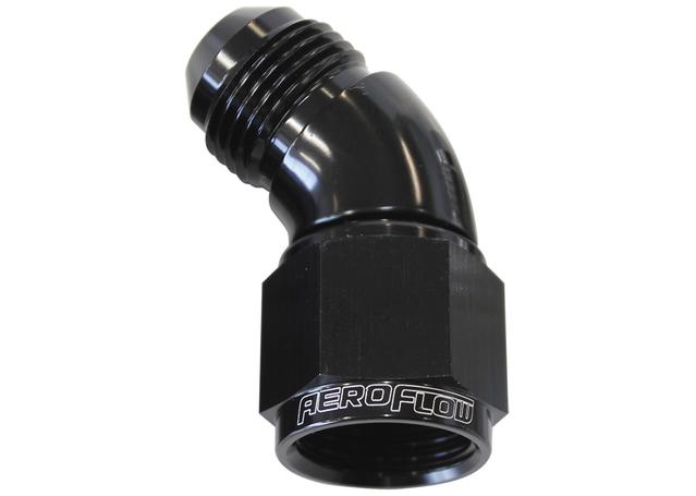 Aeroflow AF542-20BLK 45 Deg Female - Male -20AN Black Full Flow AF542-20BLK