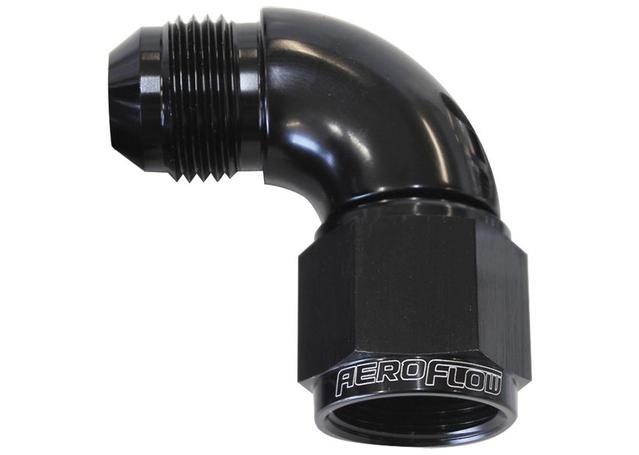 Aeroflow AF543-10BLK 90 Deg Female - Male -10AN Black Full Flow AF543-10BLK