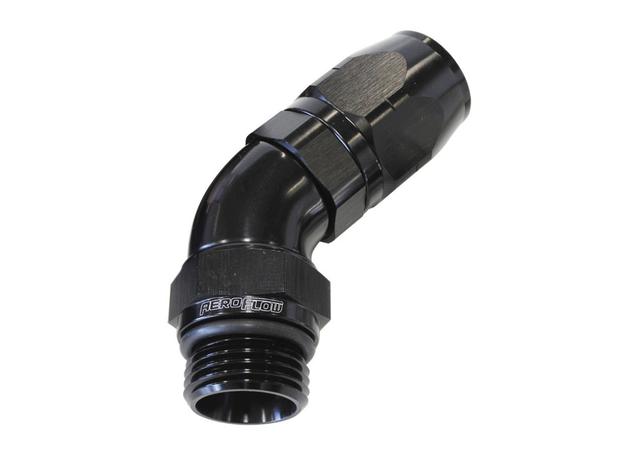 Aeroflow AF544-12-10BLK Male Hose End -10 ORB To 12 Hose full Flow Billet 45 Deg AF544-12-10BLK