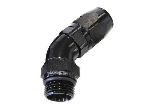 Aeroflow AF544-06-06BLK Male Hose End -6 ORB To -6 Hose full Flow Billet 45 Deg AF544-06-06BLK