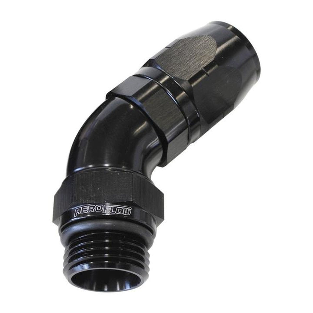 Aeroflow AF544-12-12BLK Male Hose End -12 ORB To 12 Hose full Flow Billet 45 Deg AF544-12-12BLK