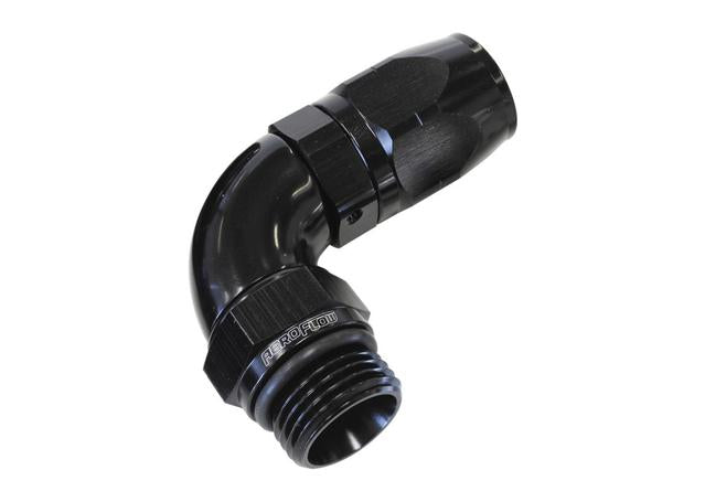 Aeroflow AF549-10-12BLK Male Hose End -12 ORB To -10 Hose full Flow Billet 90 Deg Black AF549-10-12BLK