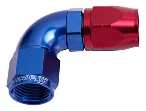 Aeroflow AF553-08 Alloy 90 Deg Hose End -8AN Blue Cutter Style Full Swivel AF553-08