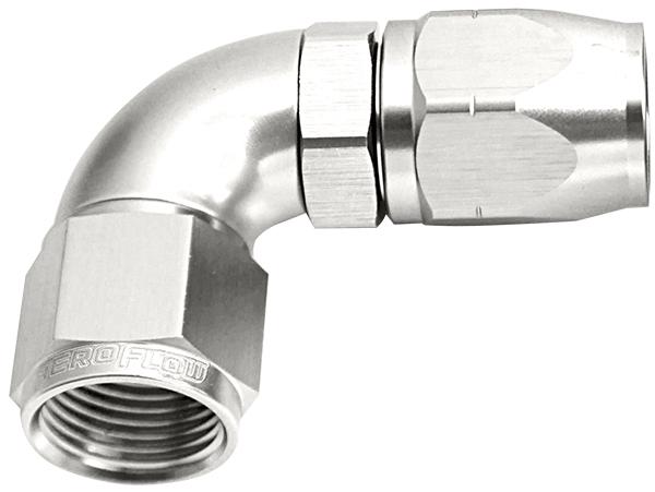 Aeroflow AF553-08S Alloy 90 Deg Hose End -8AN Silver Cutter Style Full Swivel AF553-08S