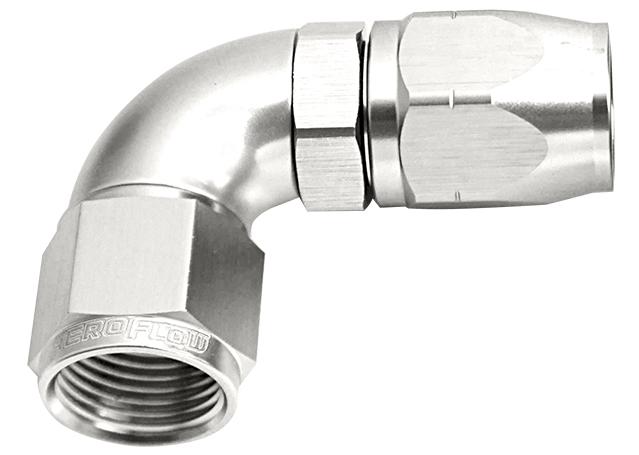 Aeroflow AF553-12S Alloy 90 Deg Hose End -12AN Silver Cutter Style Full Flow AF553-12S