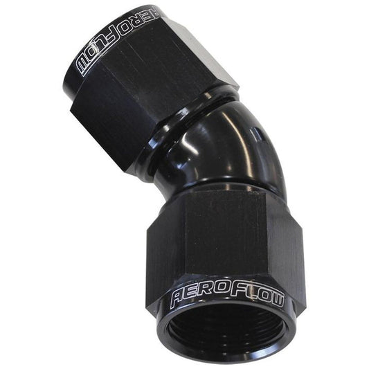 Aeroflow AF563-20BLK -20AN 45 Deg Swivel Coupler Black Billet Full Flow 1 Piece AF563-20BLK