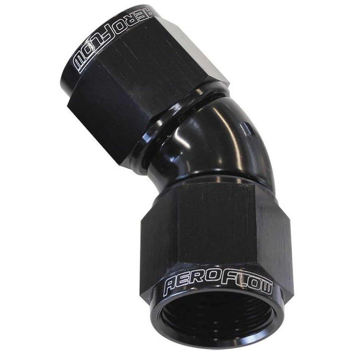 Aeroflow AF563-06BLK -6AN 45 Deg Swivel Coupler Black Billet Full Flow 1 Piece AF563-06BLK