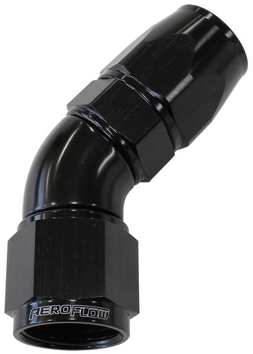 Aeroflow AF572-08DBLK 45 Deg -8AN Full Flow Teflon Hose End Black 1 Piece Fullflo AF572-08DBLK