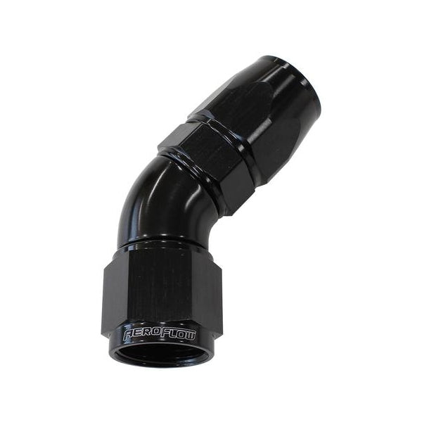 Aeroflow AF572-06DBLK 45 Deg -6AN Full Flow Teflon Hose End Black 1 Piece Fullflo AF572-06DBLK