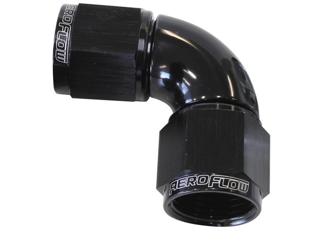 Aeroflow AF583-04BLK -4AN 90 Deg Swivel Coupler Black Billet Full Flow 1 Piece AF583-04BLK