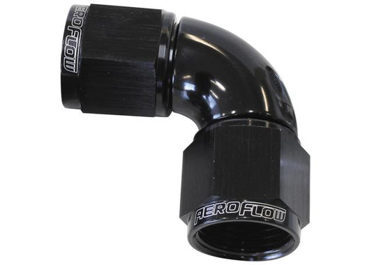 Aeroflow AF583-04BLK -4AN 90 Deg Swivel Coupler Black Billet Full Flow 1 Piece AF583-04BLK