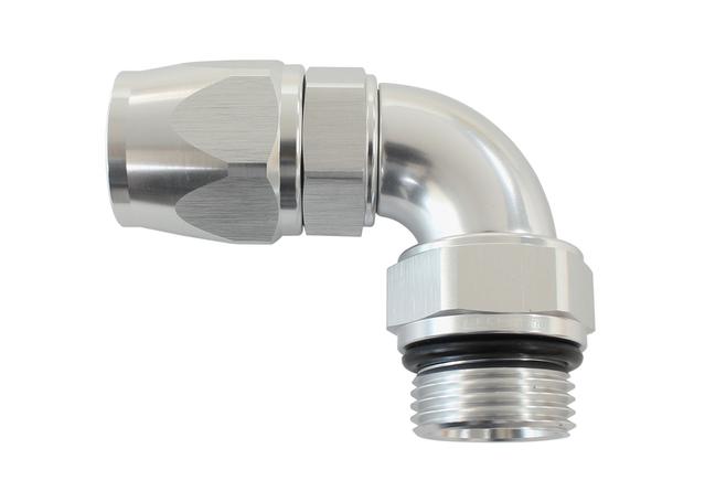 Aeroflow Male -6ORB To -6AN Teflon Full Flow Billet Silver 90Degree