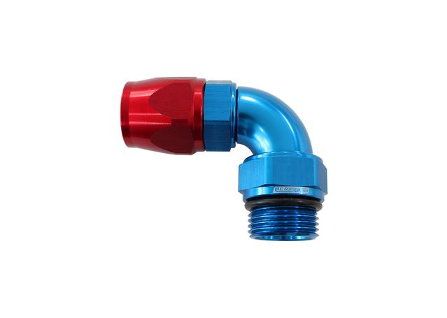 Aeroflow Male -8ORB To -8AN Teflon Full Flow Billet Blue 90Degree