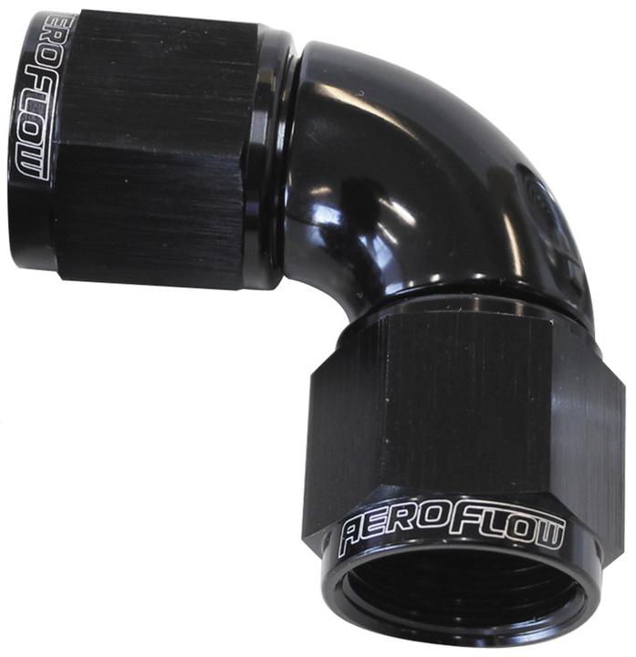 Aeroflow AF583-08BLK -8AN 90 Deg Swivel Coupler Black Billet Full Flow 1 Piece AF583-08BLK