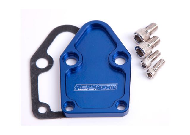 Aeroflow AF64-2028 Billet Fuel Pump Block Off Plate Blue Suits SBC
