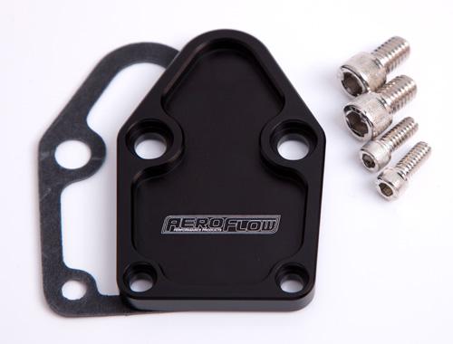 Aeroflow AF64-2028BLK Billet Fuel Pump Block Off Plate Black Suits SBC