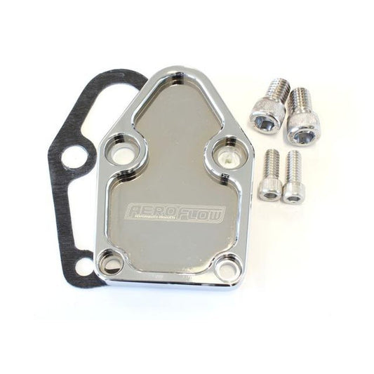Aeroflow AF64-2028C Billet Fuel Pump Block Off Plate Chrome Suits SBC