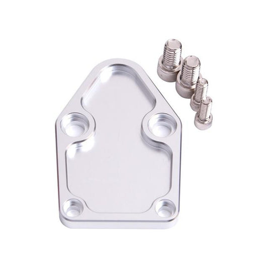 Aeroflow AF64-2028S Billet Fuel Pump Block Off Plate Silver Suits SBC