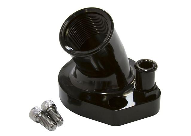 Aeroflow AF64-2033BLK Billet Thermostat Housing Black Suits 45Deg Windsor