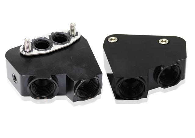 Aeroflow AF64-2084BLK Oil Cooler Adapter -10ORB Ports Black Fits VT-VZ LS