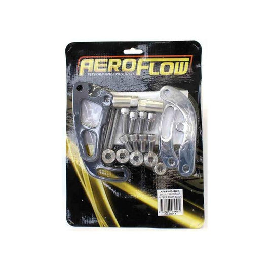 Aeroflow AF64-4001BLK Black Mid Mount Psteer Pump L/Side-Long Pump Bracket Fits SBC