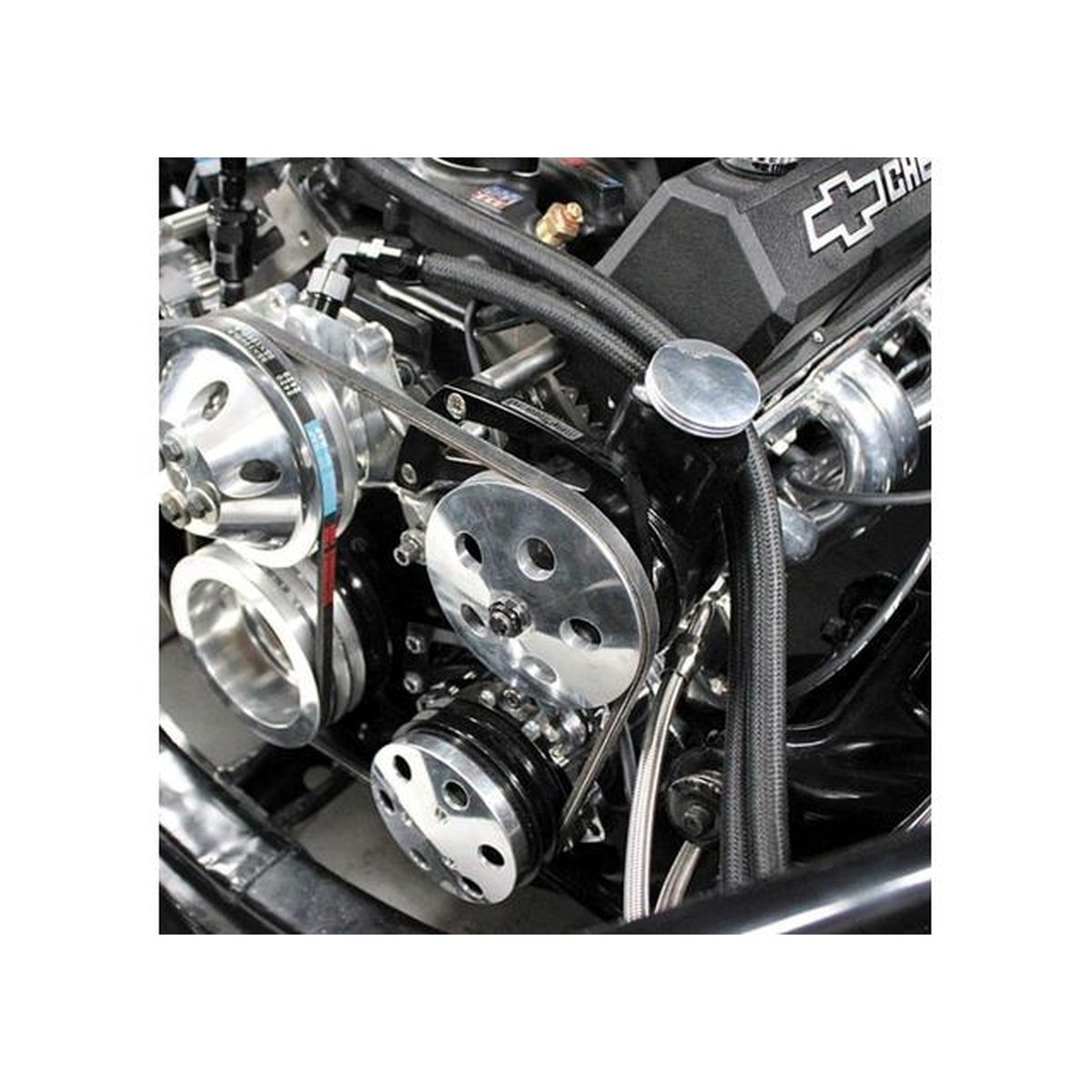 Aeroflow AF64-4011BLK Black Power Steer Bracket High Mount Suits SB Chev