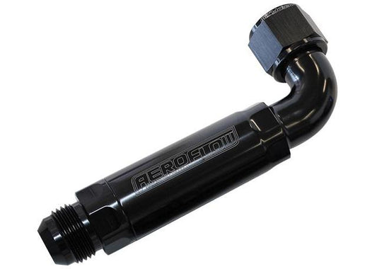 Aeroflow AF64-4100BLK -12AN 90Deg To Inline Filter fits Use With Dry Sump Pans