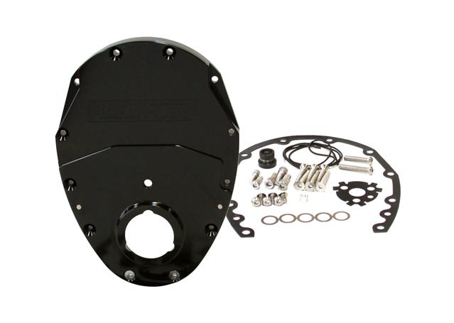 Aeroflow AF64-4350BLK 2 Piece Timing Cover Kit Billet Black Fits 350 Chev