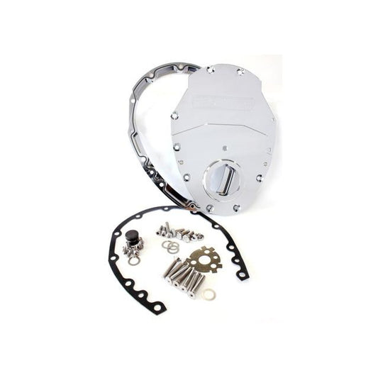 Aeroflow AF64-4350C 2 Piece Timing Cover Kit Billet Chrome Fits 350 Chev