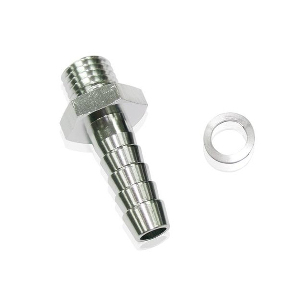 Aeroflow AF746-01S Metric M14x1.5 To 8mm Barb Silver Use With 49-1015 Pump