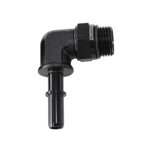 Aeroflow EFI Fuel Fitting 90 Deg 5/16" Push On Barb To -8ORB Black